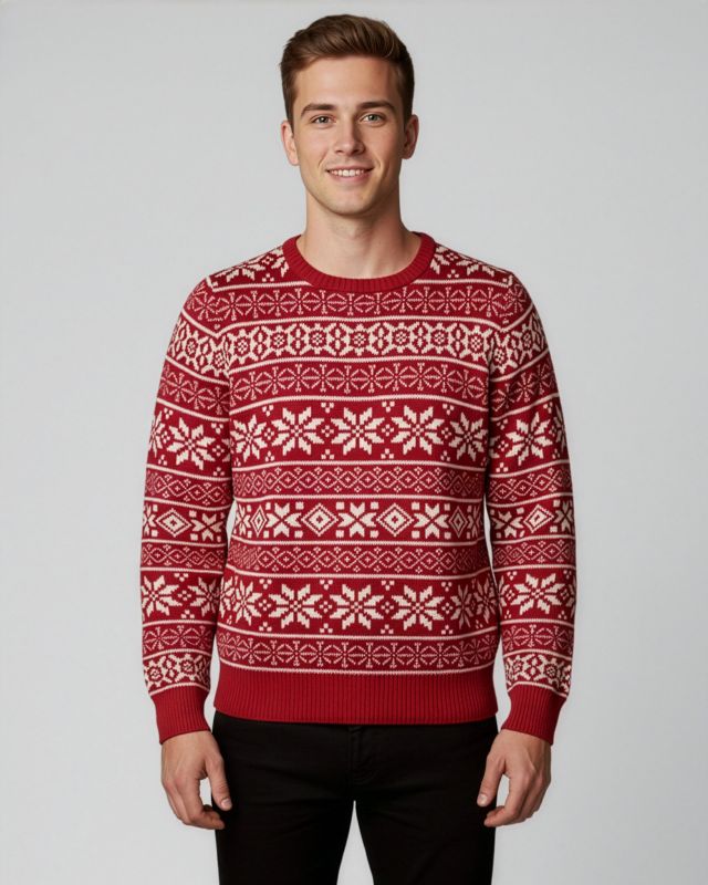 Product: ENRICO COVERI - Maglione manica lunga rossa di natale con fiocchi di neve (1 of 3)