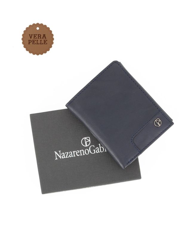 Product: NAZARENO GABRIELLI - Portafoglio blu da uomo in VERA PELLE con ribaltina interna (1 of 4)