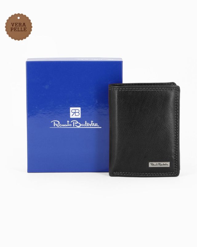Product: RENATO BALESTRA - Portafoglio nero in VERA PELLE da uomo con pattina e ribaltina interna (1 of 4)