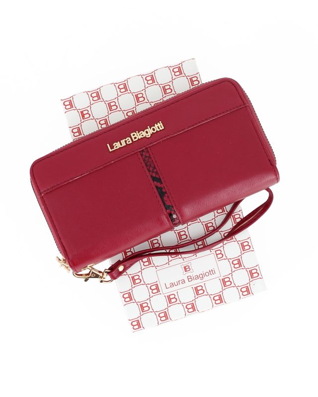 Product: LAURA BIAGIOTTI - Portafoglio rubino da donna con doppia cerniera e inserto in cocco, polsiera removibile (1 of 3)