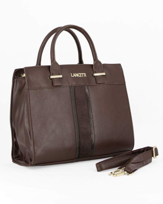Product: LANCETTI - Borsa a due manici testa moro con dettaglio frontale scamosciato,tracolla removibile (1 of 4)