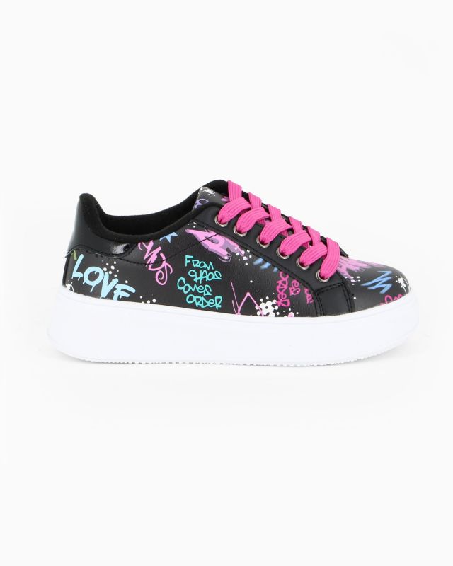 Product: MISS GLOBO - Scarpa sneakers nera da bambina con lacci fucsia (1 of 8)
