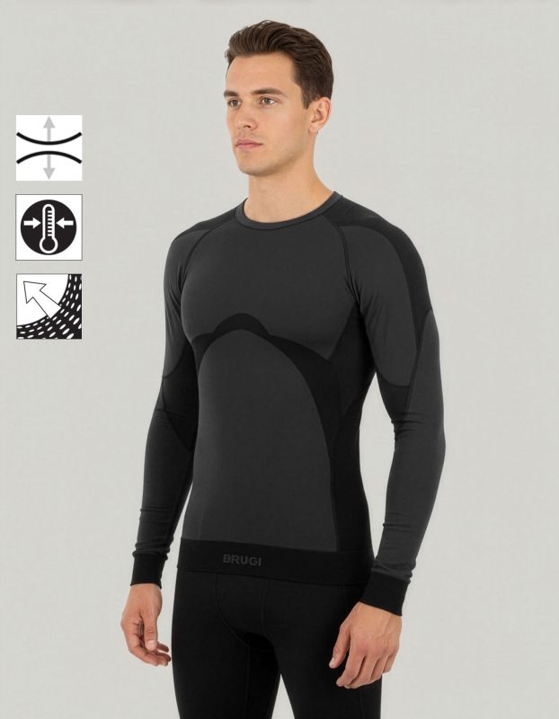 Product: BRUGI -MAGLIA MANICA LUNGA  DA UOMO NERA E GRIGIA TERMICA TRASPIRANTE SENZA CUCITURE - 9GZO-T365 (1 of 2)