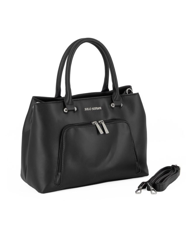Product: SOLO SOPRANI - Borsa due manici nera con tre scomparti interni e tasca frontale, tracolla removibile (1 of 4)