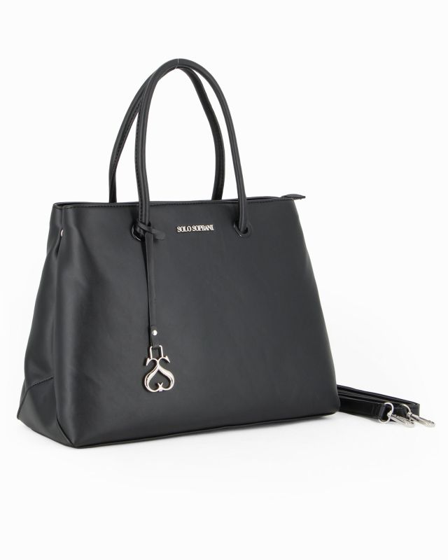 Product: SOLO SOPRANI - Borsa due manici nera con tre scomparti interni, tracolla removibile (1 of 4)