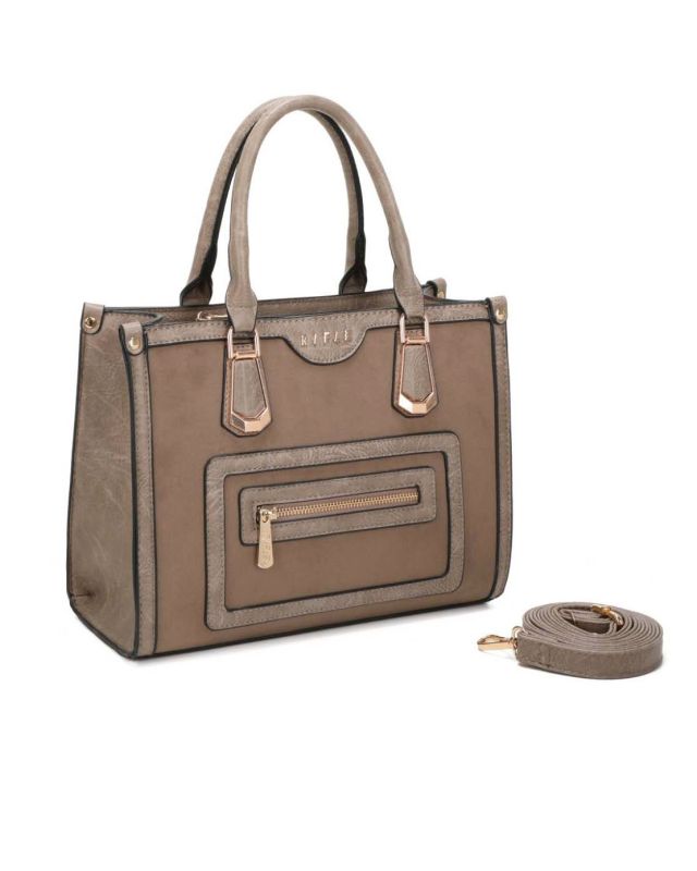 Product: RIFLE - Borsa due manici taupe con parte frontale scamosciata, tracolla removibile (1 of 3)