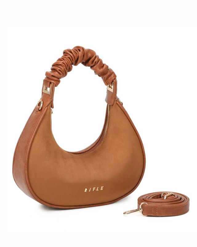 Product: RIFLE - Borsa a spalla cuoio con manico arricciato e parte frontale scamosciata, tracolla removibile (1 of 4)