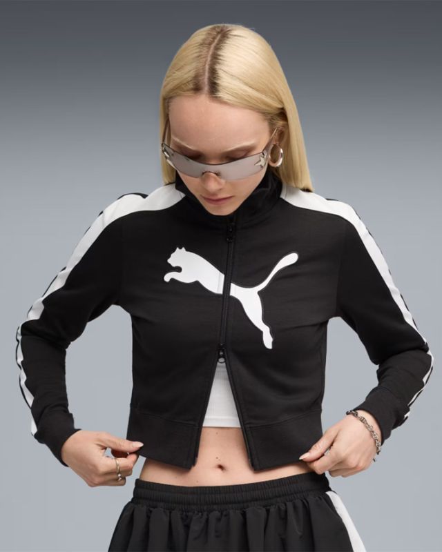 Product: PUMA - FELPA FULL ZIP CORTA NERA  FUTURE ARCHIVE T7 SLIM CROP DA DONNA, 632123-01 (1 of 7)