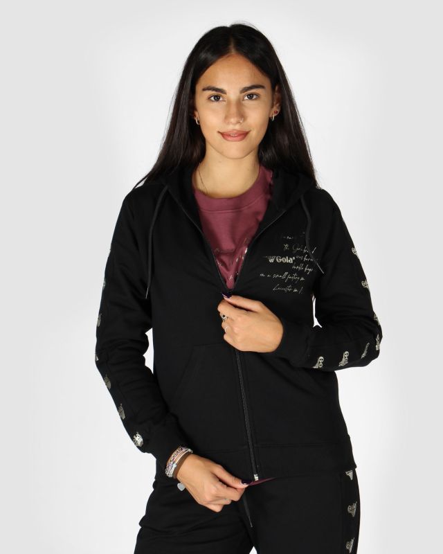 Product: GOLA - FELPA CON CAPPUCCIO FULL ZIP NERA DA DONNA (1 of 10)