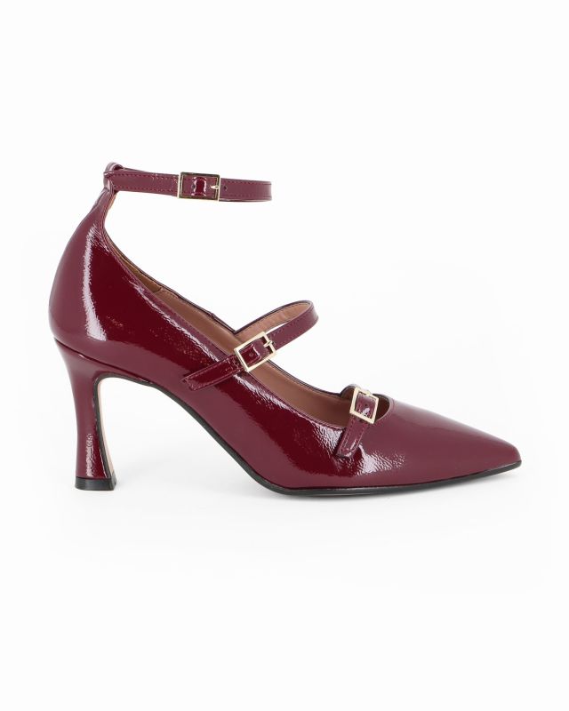 Product: MISS GLOBO - Décolleté bordeaux naplak con tre cinturini frontali, tacco 7,5CM - MADE IN ITALY (1 of 5)