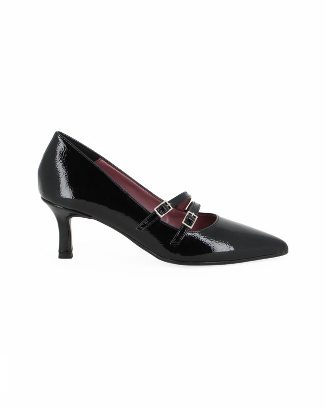 Product: MISS GLOBO - Décolleté nera in vernice con sottopiede in VERA PELLE e cinturini frontali, tacco 6,5CM - MADE IN ITALY (1 of 5)