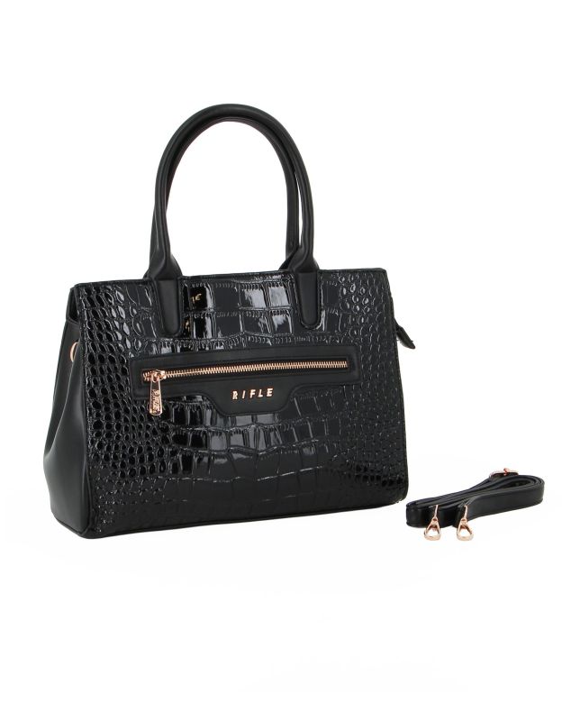 Product: RIFLE - Borsa due manici nera in cocco con tre scomparti interni, tasca posteriore e anteriore , tracolla removibile (1 of 4)