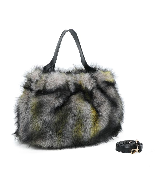 Product: RIFLE - Borsa a mano nera sfumata con pelliccia e tracolla removibile (1 of 3)