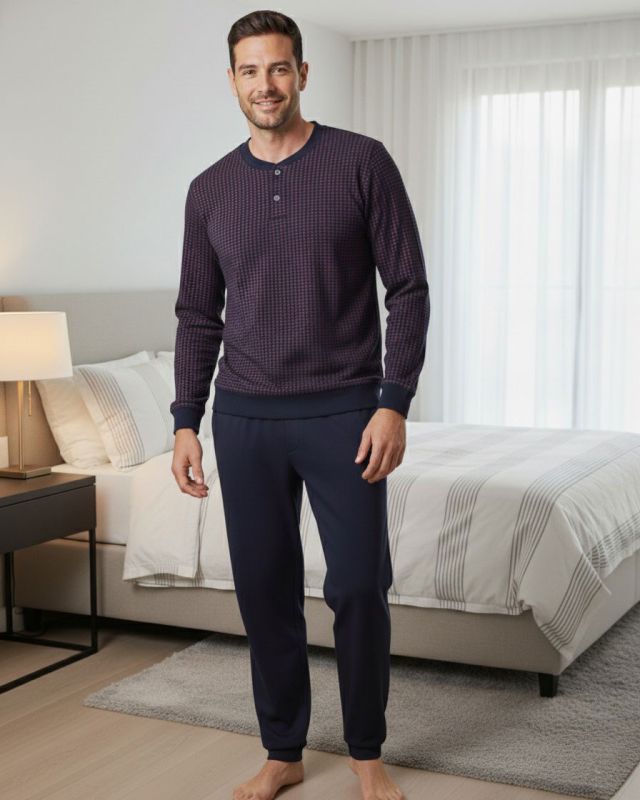 Product: ENRICO COVERI - PIGIAMA MANICA LUNGA BLU IN COTONE INTERLOCK (1 of 4)