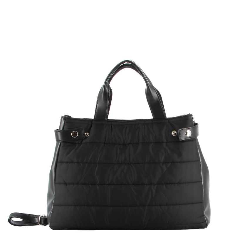 Product: TATOO - Borsa due manici nera con fasce orizzontali imbottite e tracolla removibile, MADE IN ITALY (1 of 8)