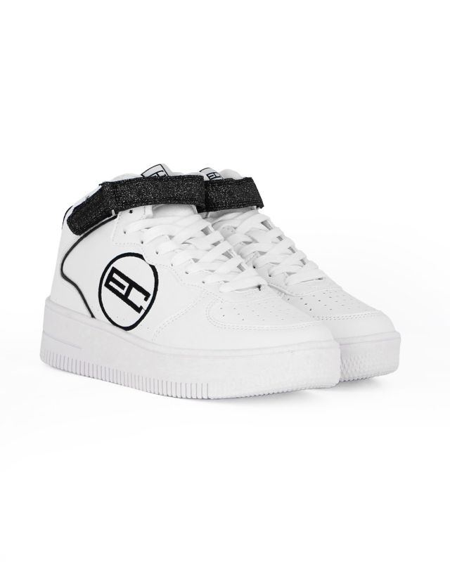 Product: ENRICO COVERI SPORTSWEAR - Sneakers bianca alta con strappo e patch posteriore neri glitterati (1 of 4)