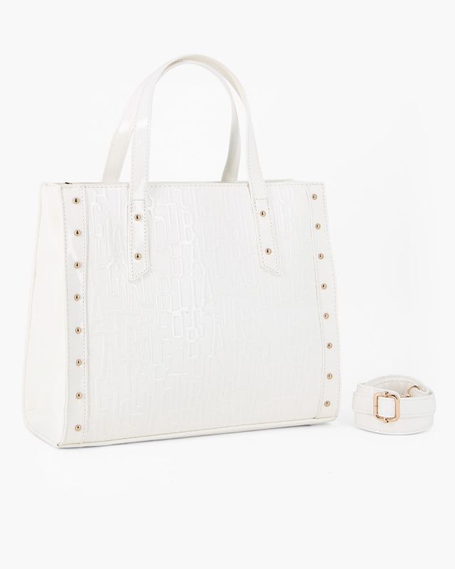 Product: LAURA BIAGIOTTI - Borsa a mano bianca con lettere in rilievo e borchie, tracolla removibile (1 of 4)