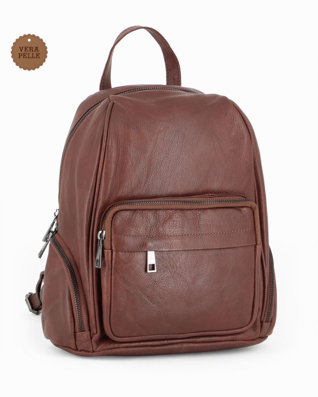 Product: ALEX&CO - Zaino marrone in VERA PELLE con tasche frontali e laterali (1 of 4)