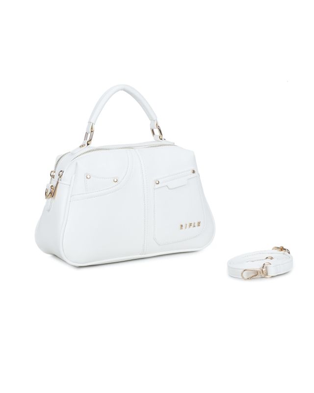 Product: RIFLE - Borsa a mano bianca con due scomparti principali e finte tasche frontali, tracolla removibile (1 of 3)