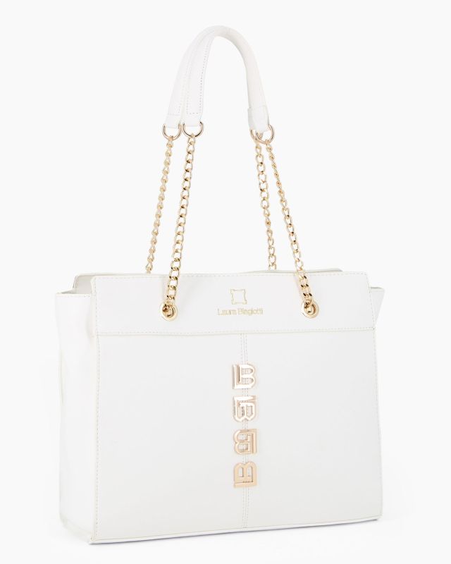 Product: LAURA BIAGIOTTI - Borsa shopping bianca con applicazione frontale loghi (1 of 4)