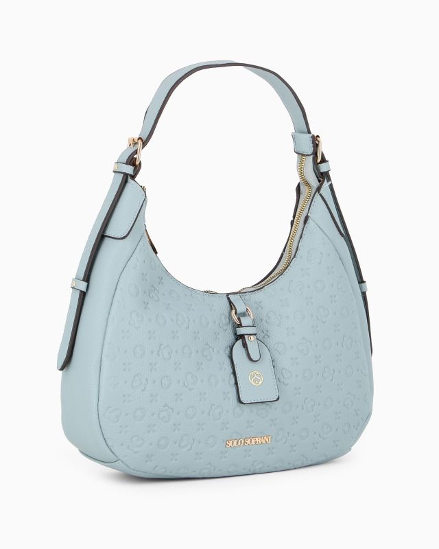 Product: SOLO SOPRANI - Borsa a spalla jeans con parte frontale loggata e manico con fibbie (1 of 4)