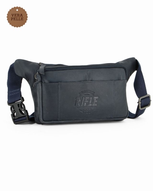 Product: RIFLE - Marsupio blu da uomo in VERA PELLE con doppia tasca frontale (1 of 4)
