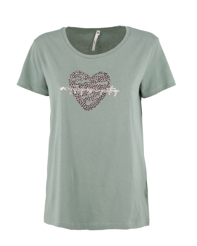 Product: TATOO - Tshirt manica corta con cuore e scritta verde salvia in cotone (4 of 4)