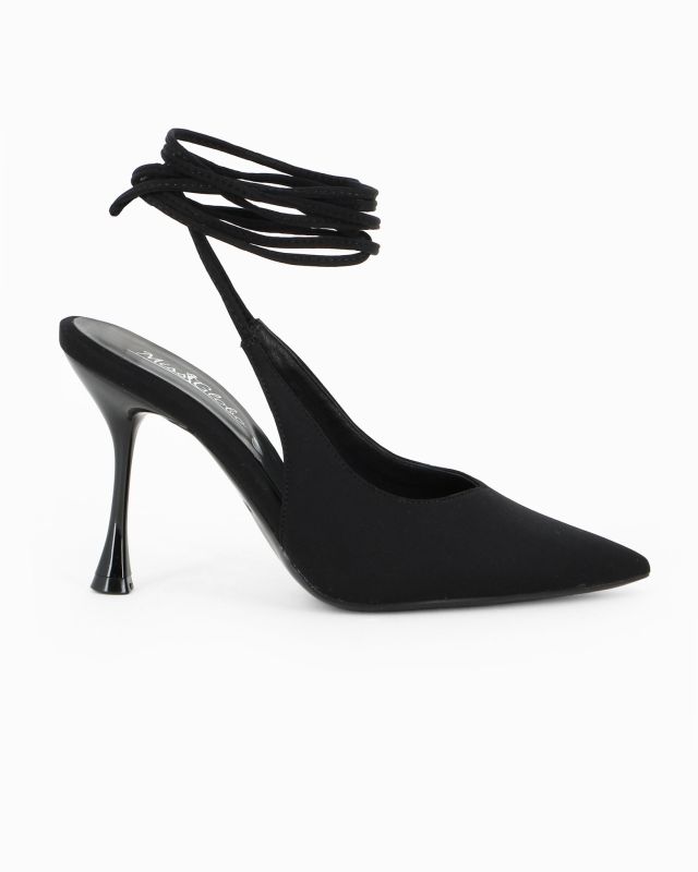 Product: MISS GLOBO - Décolleté slingback lace-up nera in lycra, tacco 9,5CM (1 of 4)