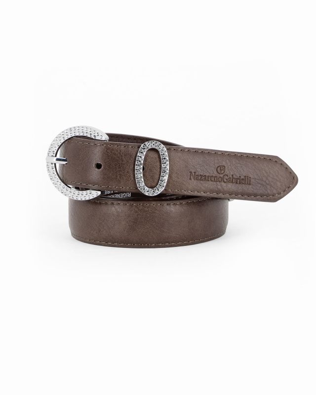 Product: NAZARENO GABRIELLI - Cinta grigia da donna con passante e fibbia in strass (1 of 3)