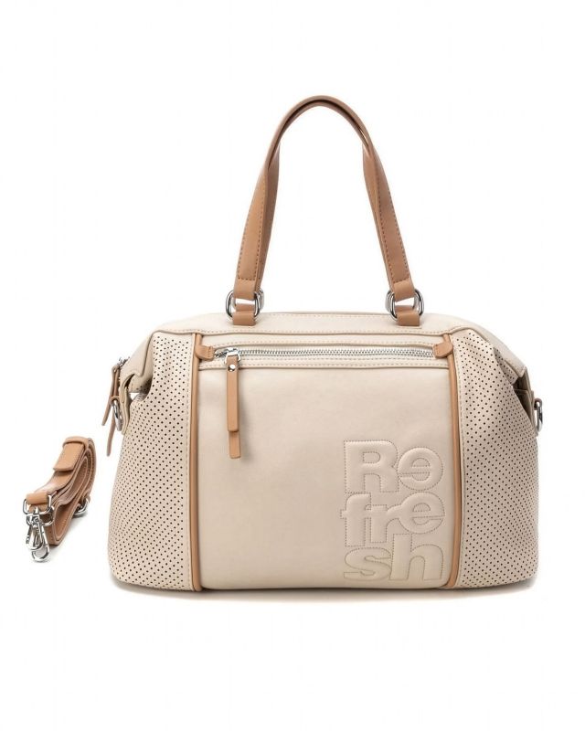 Product: REFRESH - Borsa a mano beige con logo in rilievo e inserti traforati, tracolla removibile (1 of 4)
