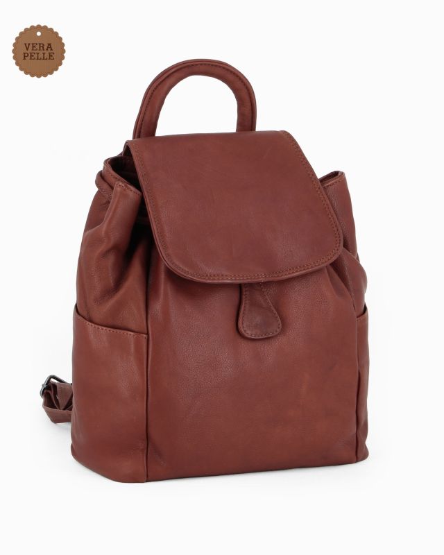 Product: ALEX & CO - Zaino marrone in VERA PELLE con coulisse e patta (1 of 4)