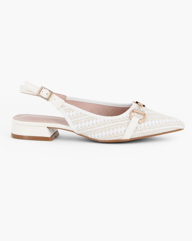 Product: MY JEWELS - Ballerina slingback bianca intrecciata a punta con morsetto in strass (1 of 4)