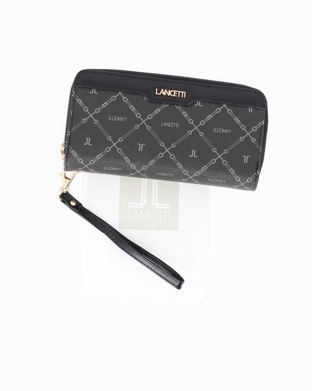 Product: LANCETTI - Portafoglio nero loggato con due scomparti principali, polsiera removibile (1 of 3)