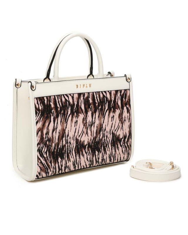 Product: RIFLE - Borsa due manici animalier rosa con tasca posteriore, tracolla removibile (1 of 3)