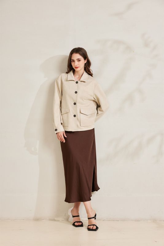 Product: BACHATA - Giacca scamosciata beige da donna con tasche (3 of 4)