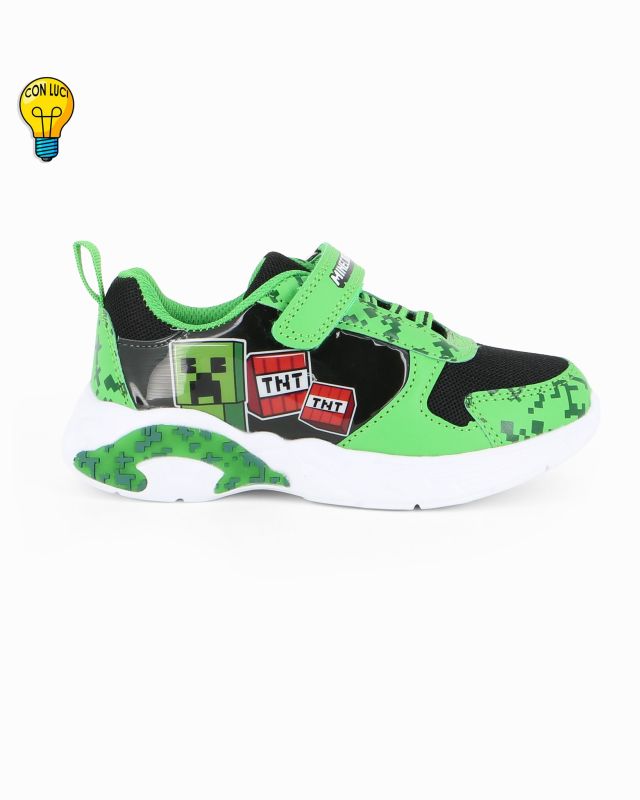 Product: MINECRAFT - Sneakers verde e nera da bambino con strappo e luci, numerata 26/32 (1 of 5)