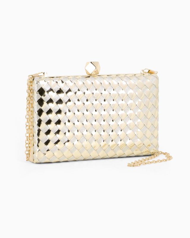 Product: DIVAS - Clutch oro rigida intrecciata con pomello (1 of 16)
