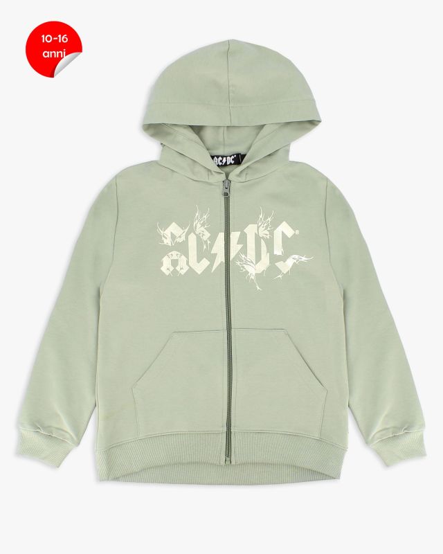 Product: ACDC - FELPA VERDE FULL ZIP CON CAPPUCCIO PER RAGAZZA 10-14 ANNI (1 of 2)