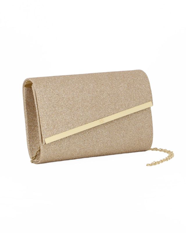 Product: MISS GLOBO - Pochette in lurex oro con patta obliqua e dettaglio in metallo oro (1 of 4)