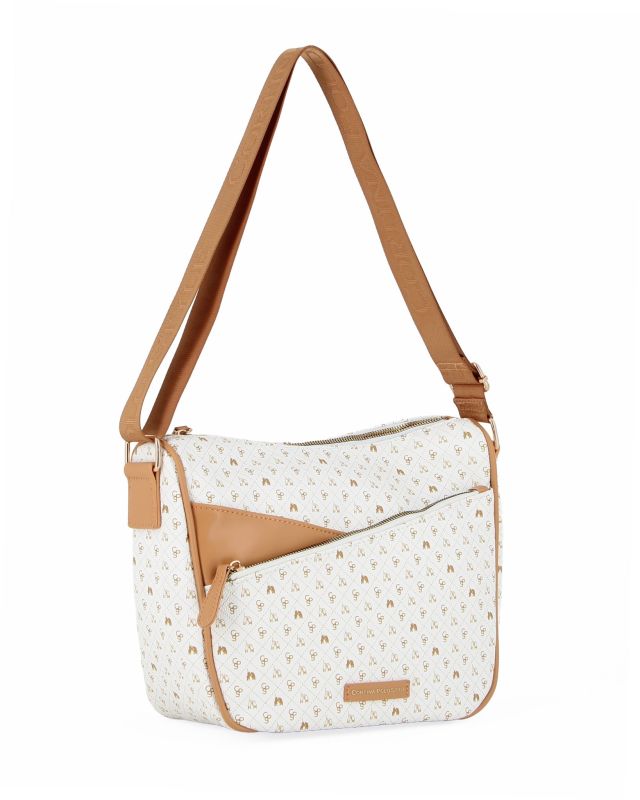 Product: CORTINA POLO STYLE - Tracolla bianca/cuoio loggata con tasca frontale con zip diagonale (1 of 4)