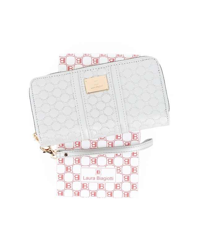 Product: LAURA BIAGIOTTI - Portafoglio argento loggato con due scomparti principali, polsiera removibile (1 of 3)
