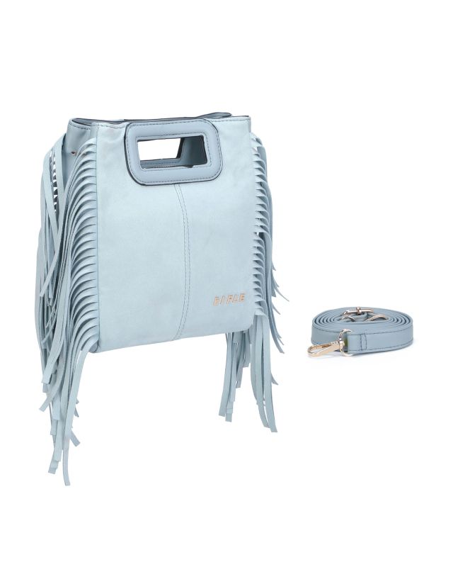 Product: RIFLE - Minibag celeste scamosciata con frange, tracolla removibile (1 of 17)