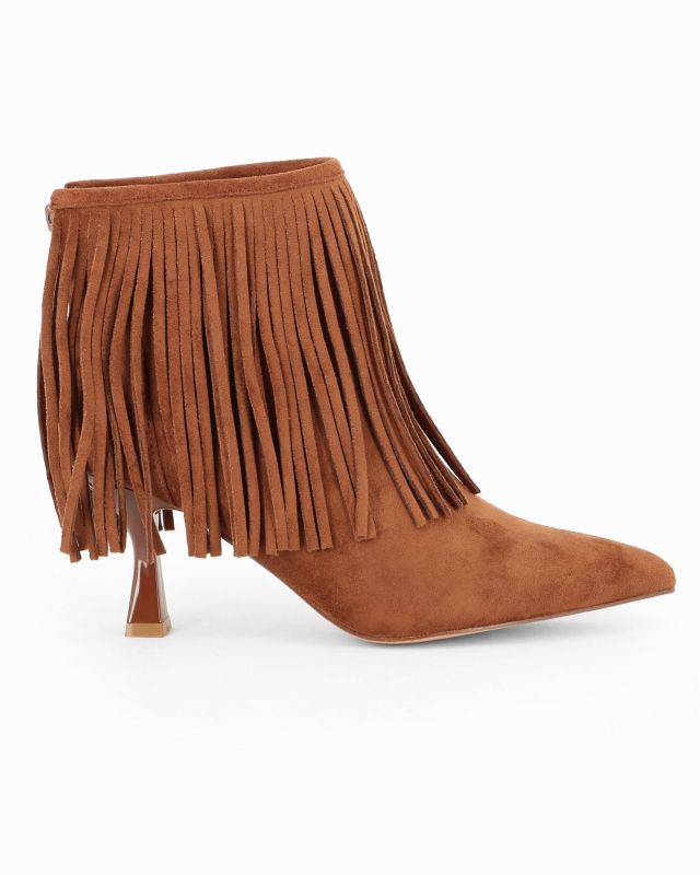 Product: MY JEWELS - Tronchetto camel scamosciato a punta con frange e zip posteriore, tacco 7,5CM (1 of 4)