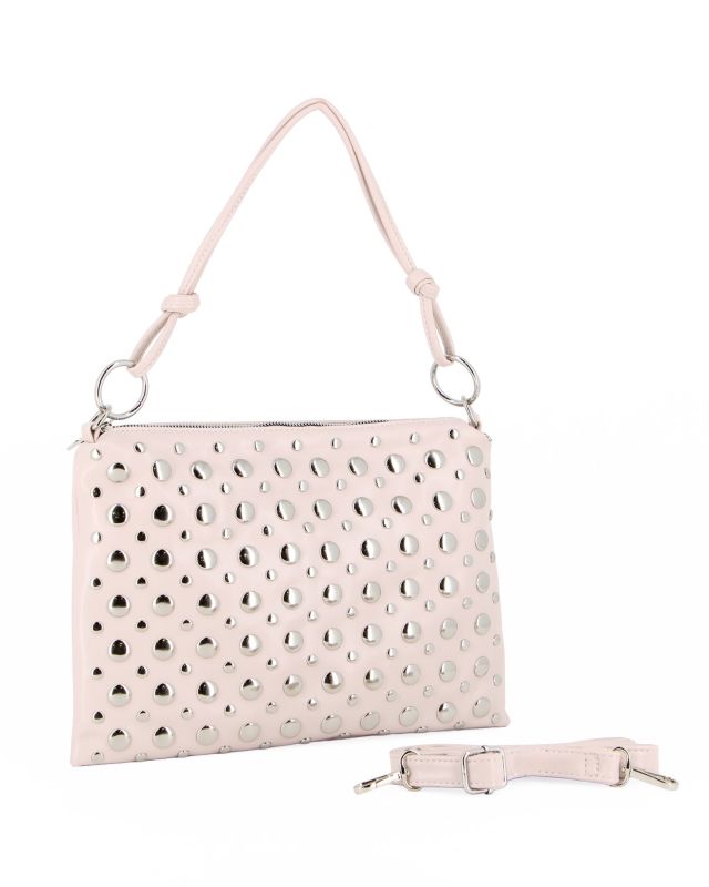 Product: NARIDNI - Borsa un manico beige con borchie e tasca posteriore, tracolla removibile (1 of 4)