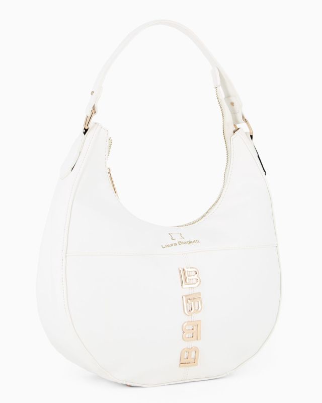 Product: LAURA BIAGIOTTI - Borsa sacca bianca con applicazione frontale loghi (1 of 4)