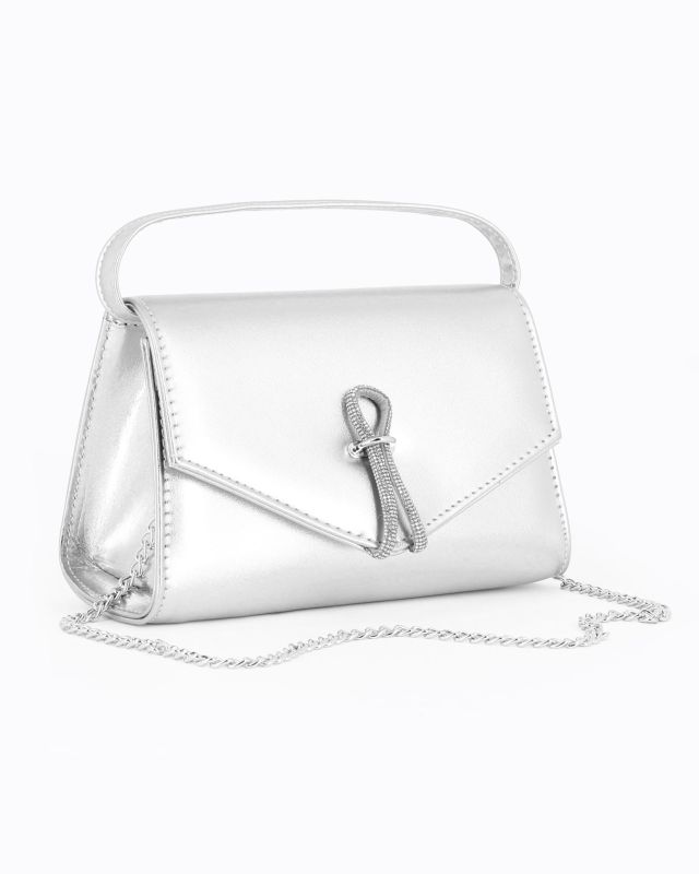 Product: ANNES NICOLE - Pochette argento con cinturino in strass sulla patta e tracolla a catenina (1 of 4)