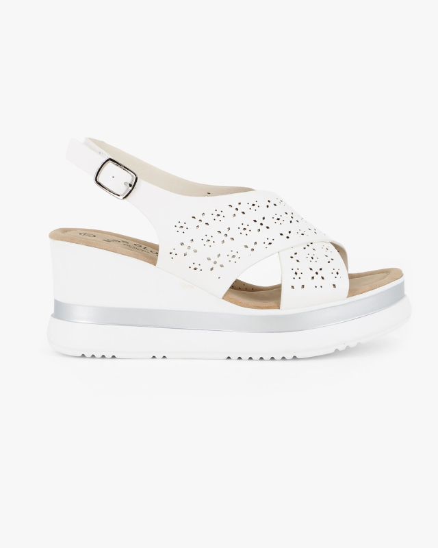 Product: MISS GLOBO - Sandalo platform bianco con fasce incrociate traforate e sottopiede in memory soft, zeppa 7CM (5 of 8)