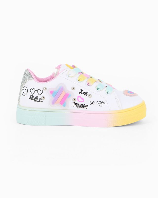Product: CANGURINO - Sneakers bianca da bimba con lacci multicolor e zip laterale, numerata 24/30 (1 of 5)