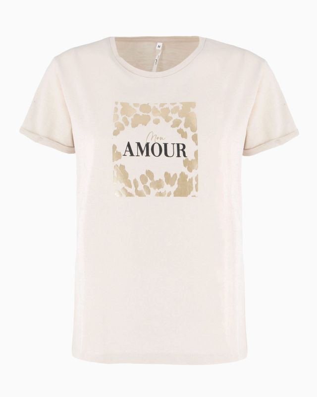 Product: TATOO - Tshirt manica corta con stampa e scritta beige in cotone (4 of 6)