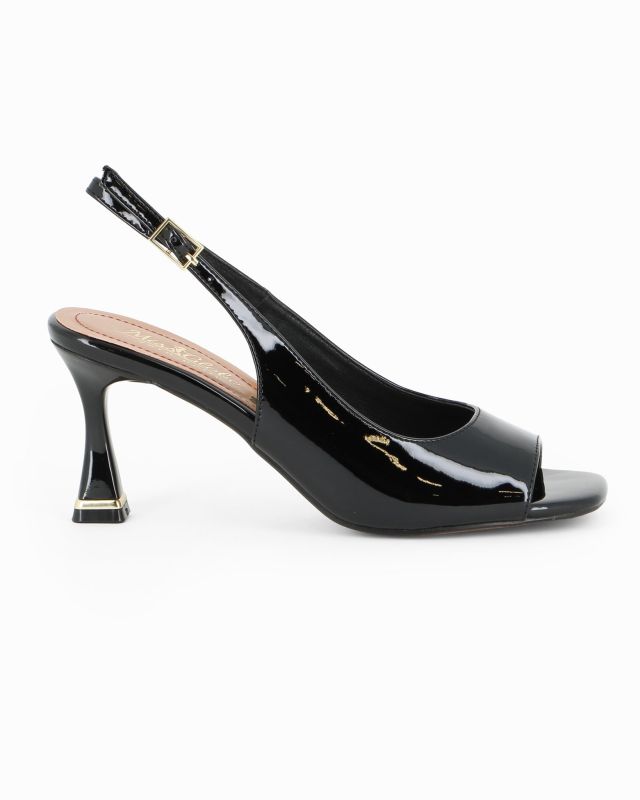 Product: MISS GLOBO - Décolleté slingback nera in vernice con sottopiede in VERA PELLE e punta aperta quadrata, tacco 7,5CM (5 of 9)